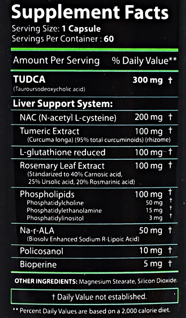 Поддержка печени Revange Nutrition TUDCA Maxx 300 мг 60 капсул - Image 2